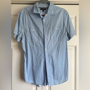 Express Men's Light Blue Button Down Shirt With White Bird Detail